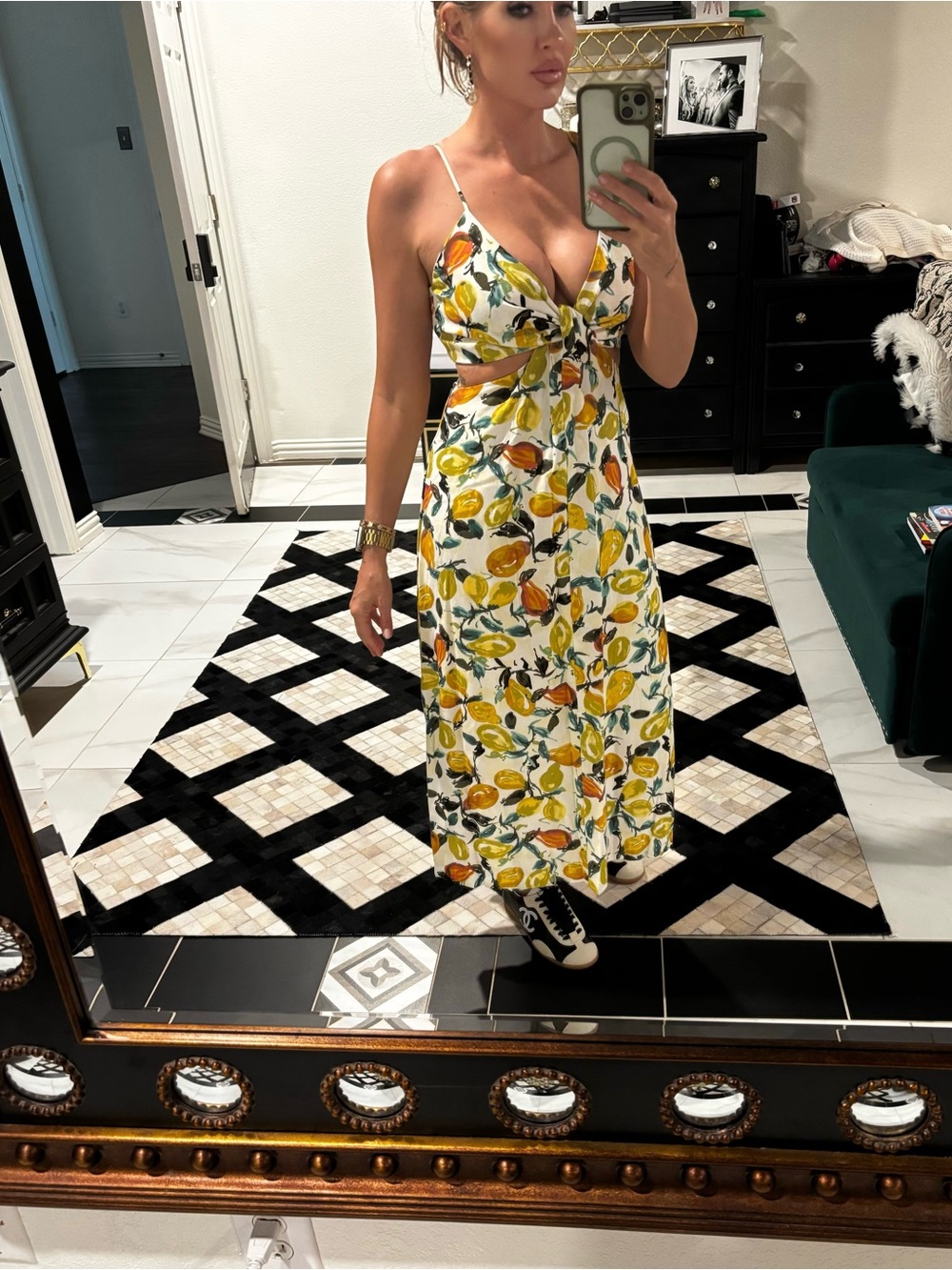 Willow Lemon Print Maxi Dress in White, Yellow, Green